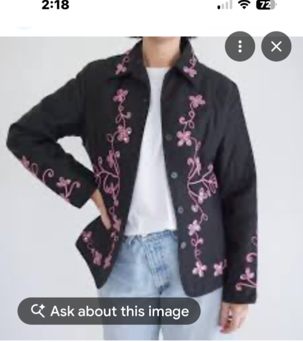 Carole Little 100% Silk Black Quilted Jacket Sz M Pin Embroidery Sequins Beaded